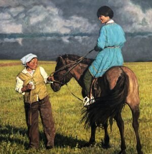 Learning to ride 学骑马 40x40" oil on canvas