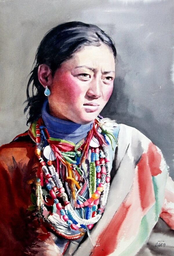 Tibetian Girl,15x22" watercolor on paper